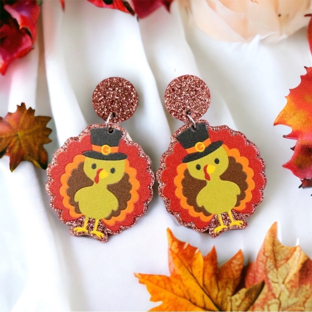 Feast Mode: ON – Glittery Turkey Earrings for Thanksgiving Fun! NWT Jewelry - Picture 2 of 9